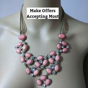 Peach‎ & Crystal beads statement necklace
